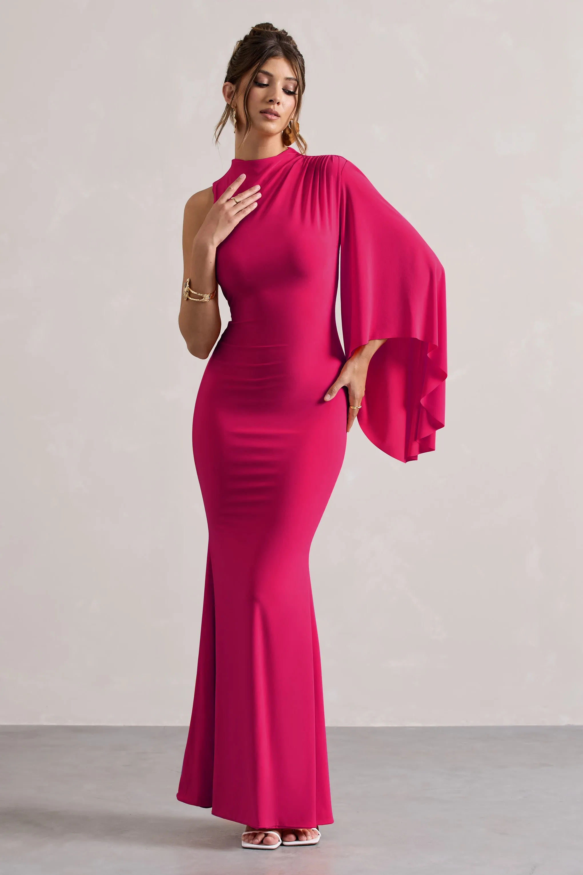 Samaya | Pink High-Neck Cape-Sleeve Maxi Dress sold by Club L London product image thumbnail 4