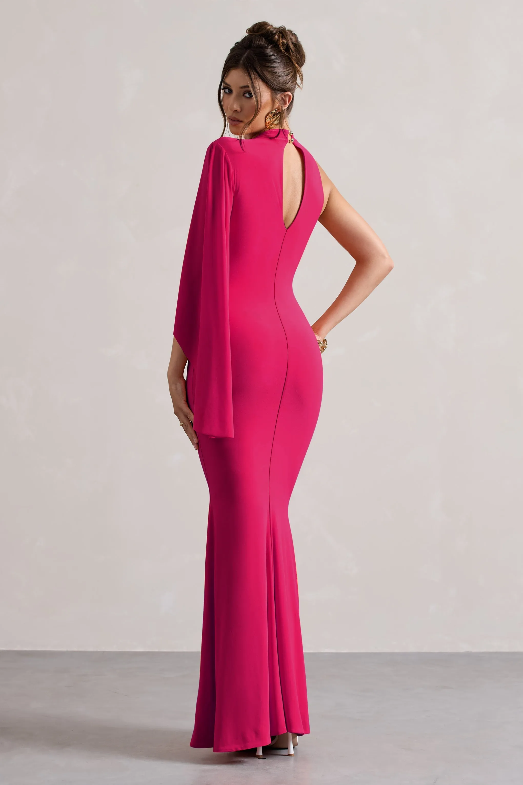 Samaya | Pink High-Neck Cape-Sleeve Maxi Dress sold by Club L London product image thumbnail 2