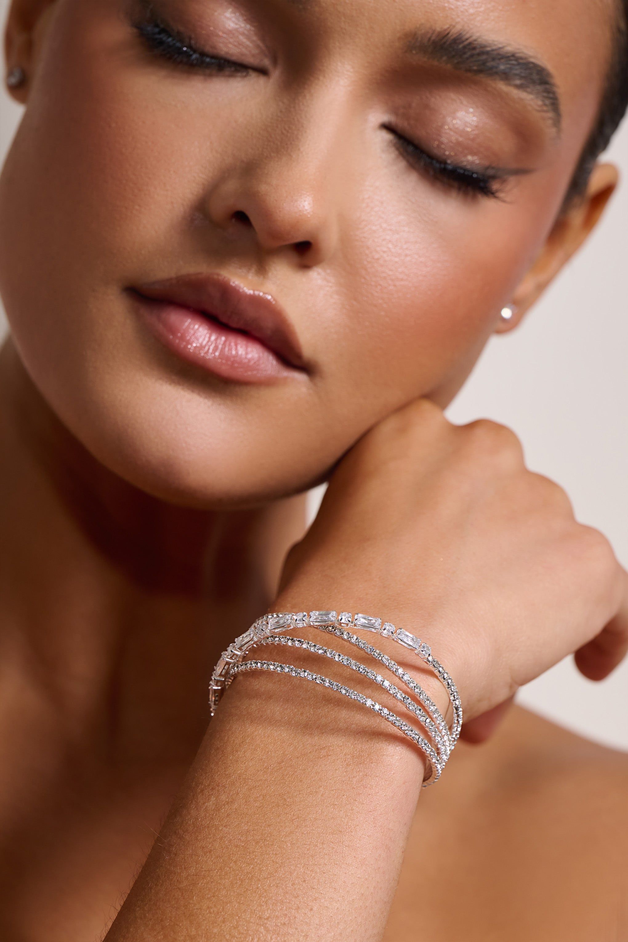 Libby | Silver Diamante Pendant Layered Cuff Bracelet sold by Club L London product image thumbnail 2
