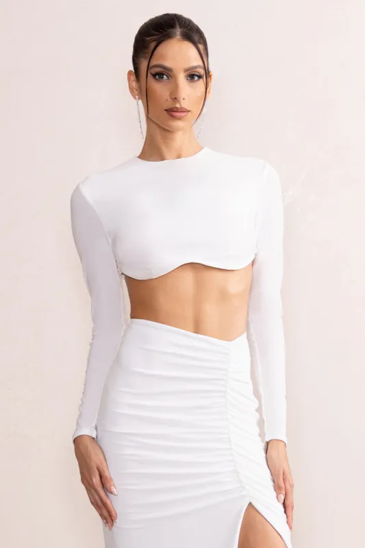 North | White High Neck Long Sleeves Crop Top sold by Club L London