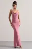 Francoise | Blush Cowl Neck Backless Maxi Dress With Lace Insert sold by Club L London