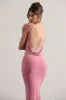 Francoise | Blush Cowl Neck Backless Maxi Dress With Lace Insert sold by Club L London