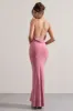 Francoise | Blush Cowl Neck Backless Maxi Dress With Lace Insert sold by Club L London