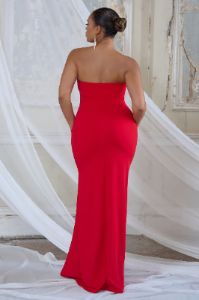 Belle of The Ball | Red Bandeau Maxi With Split Hem sold by Club L London