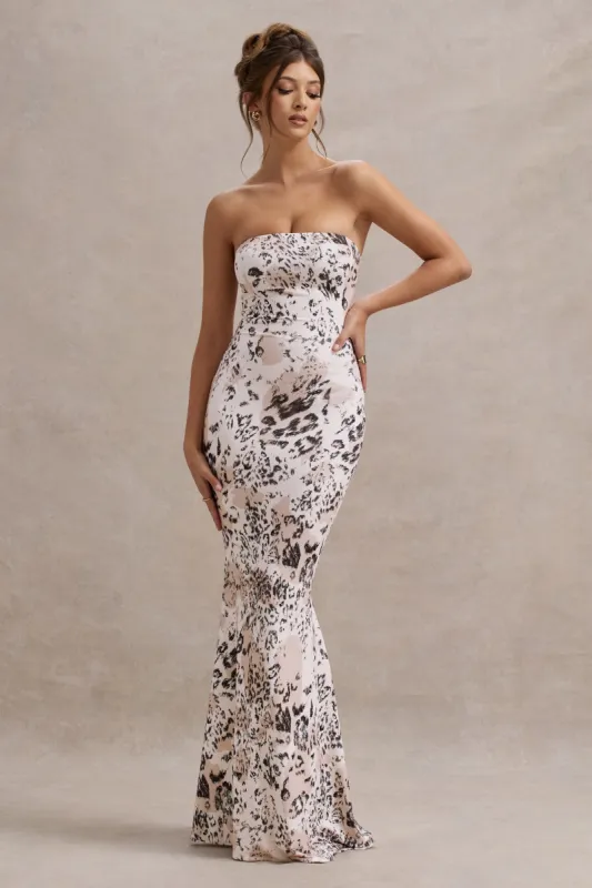 Ceremony | Leopard Print Bandeau Fishtail Maxi Dress sold by Club L London