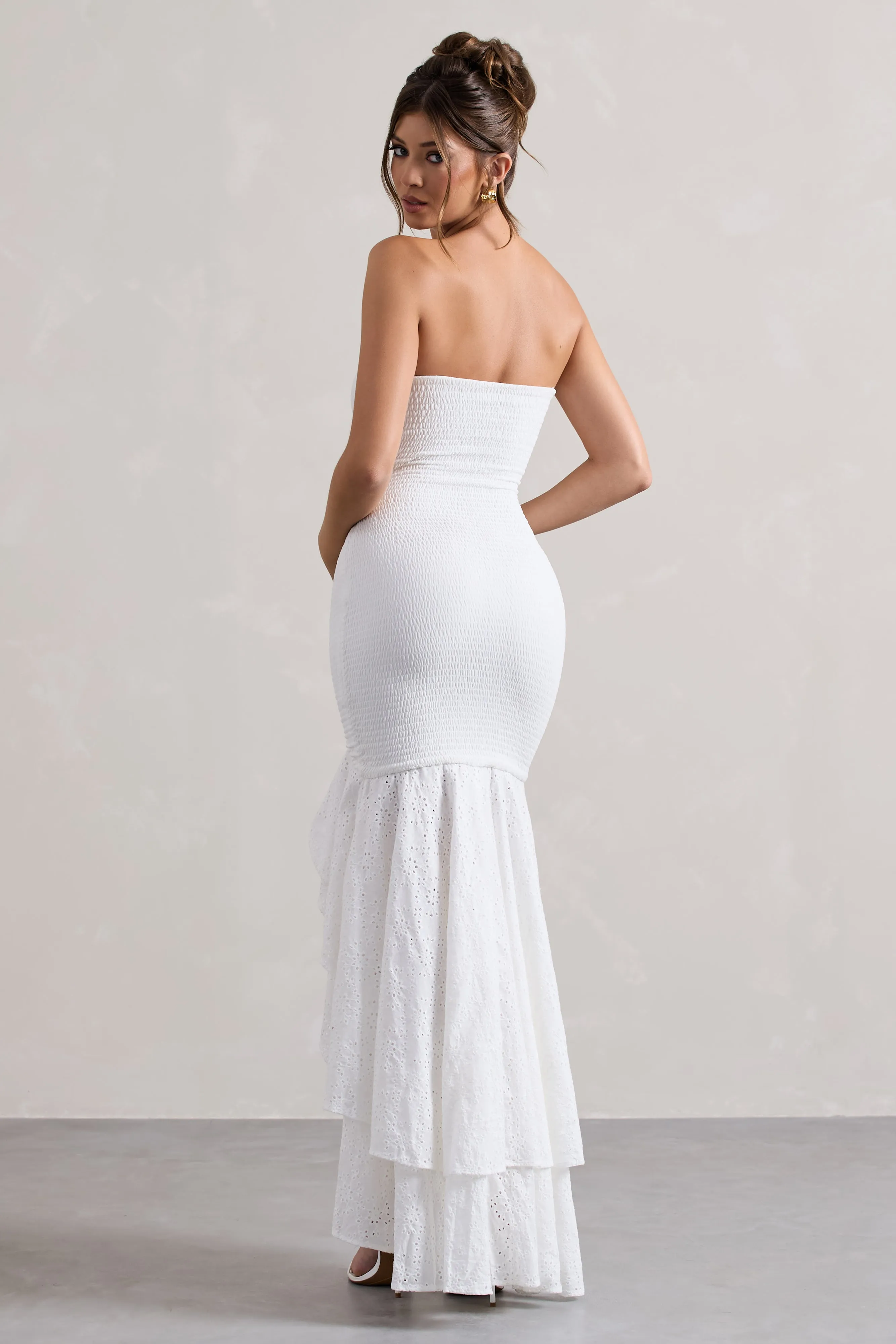 Solange | White Broderie Bandeau High-Low Maxi Dress sold by Club L London product image thumbnail 3