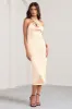 Dazzling | Cream Satin Cross Over Halter Neck Midi Dress sold by Club L London