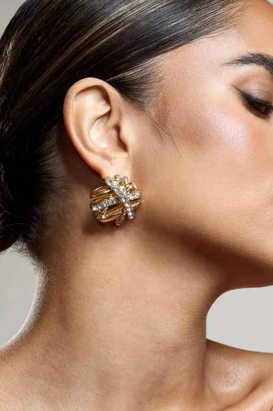 In Secret | Gold Diamante Abstract Statement Earrings sold by Club L London