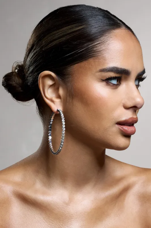 Jude | Silver Diamante Large Hoop Earrings sold by Club L London