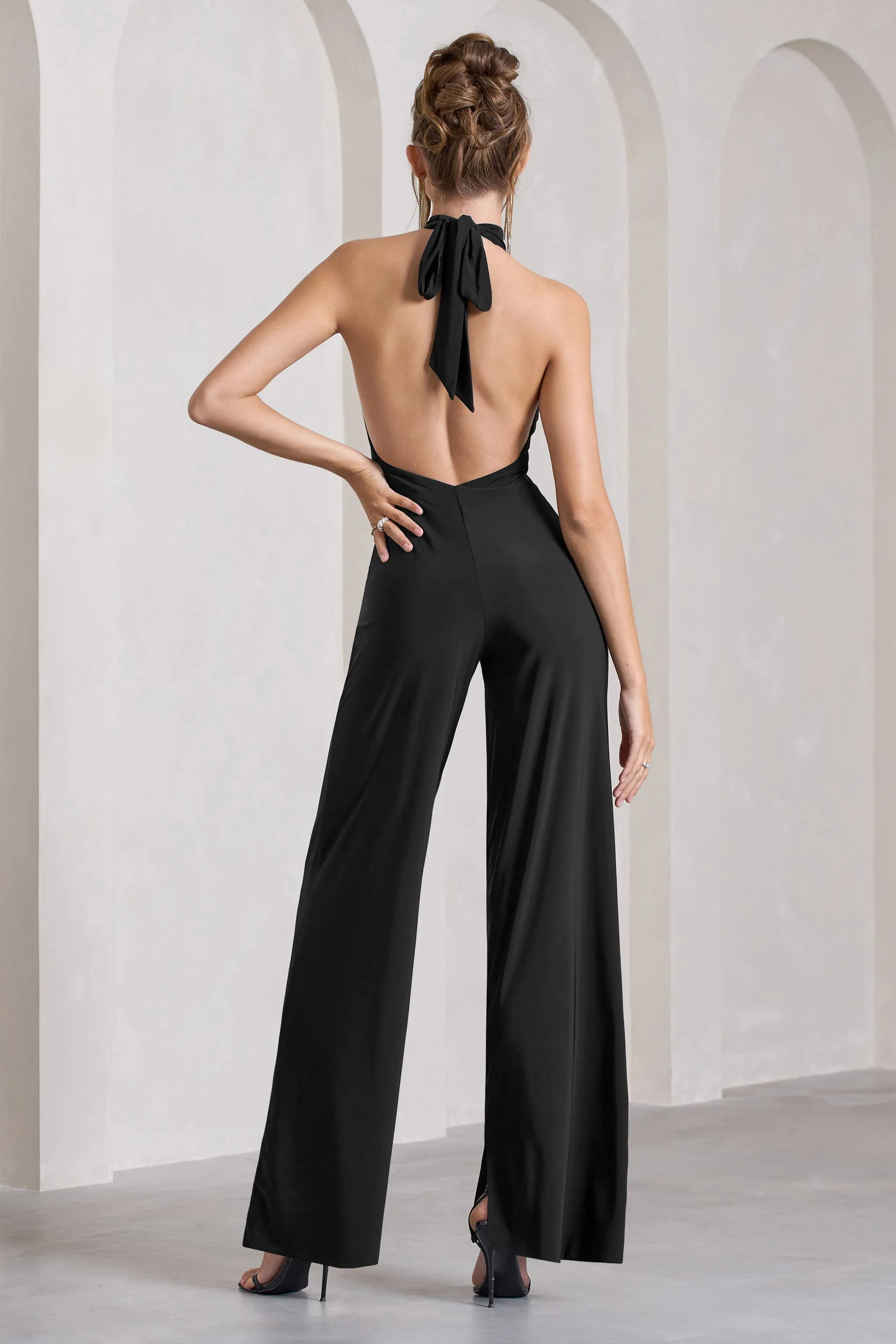 Marcy | Black Halter-Neck Backless Wide-Leg Jumpsuit sold by Club L London product image thumbnail 2