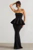 Louisiana | Black Bandeau Peplum Maxi Dress sold by Club L London
