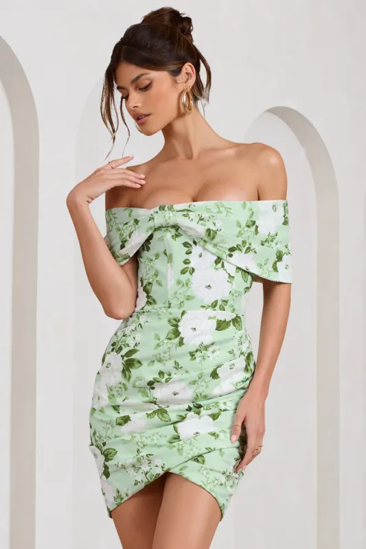Snowdrop | White & Green Floral Print Wrap Mini Dress sold by Club L London
