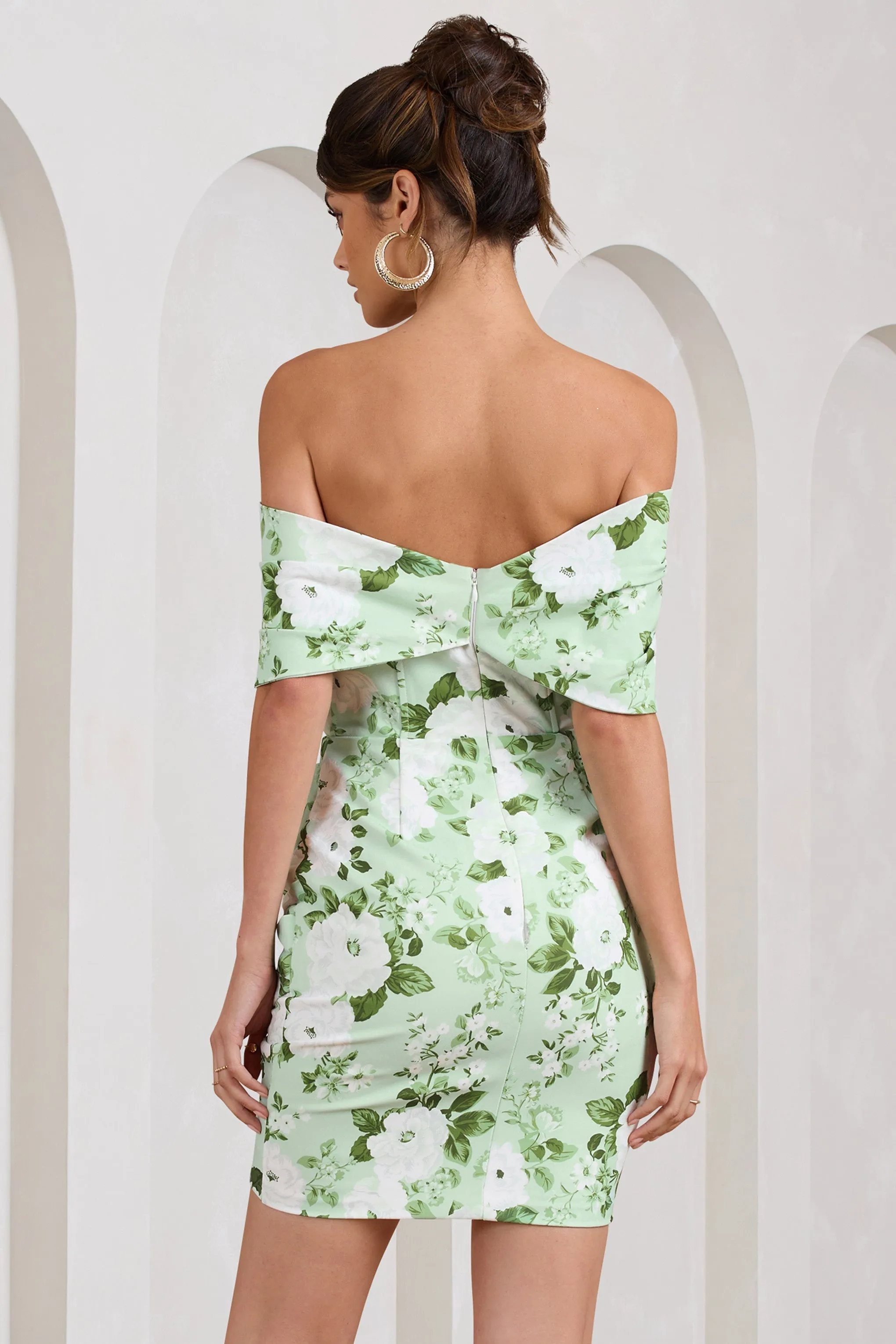Snowdrop | White & Green Floral Print Wrap Mini Dress sold by Club L London product image thumbnail 2