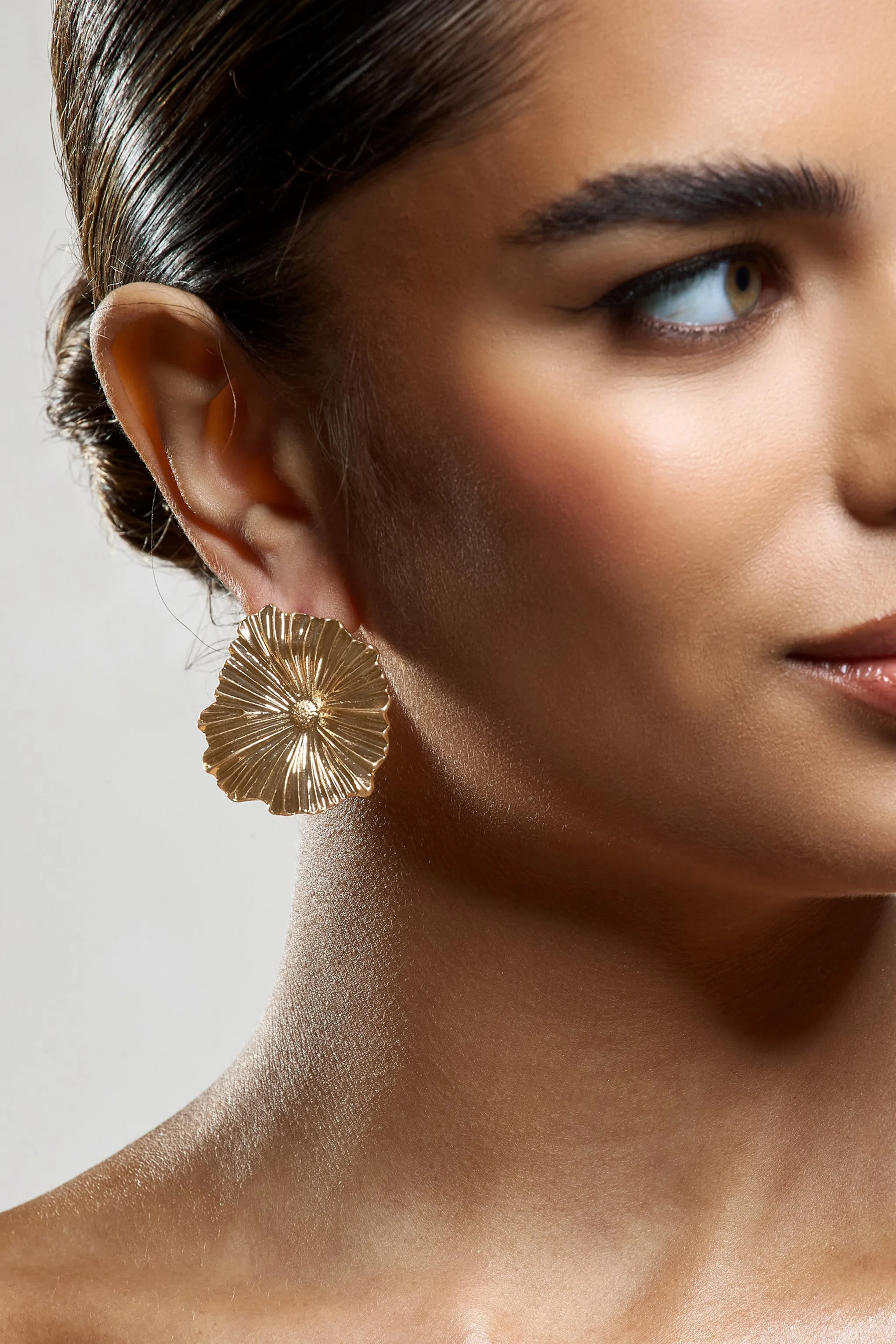 Sallow | Gold Statement Flower Earrings sold by Club L London product image thumbnail 3