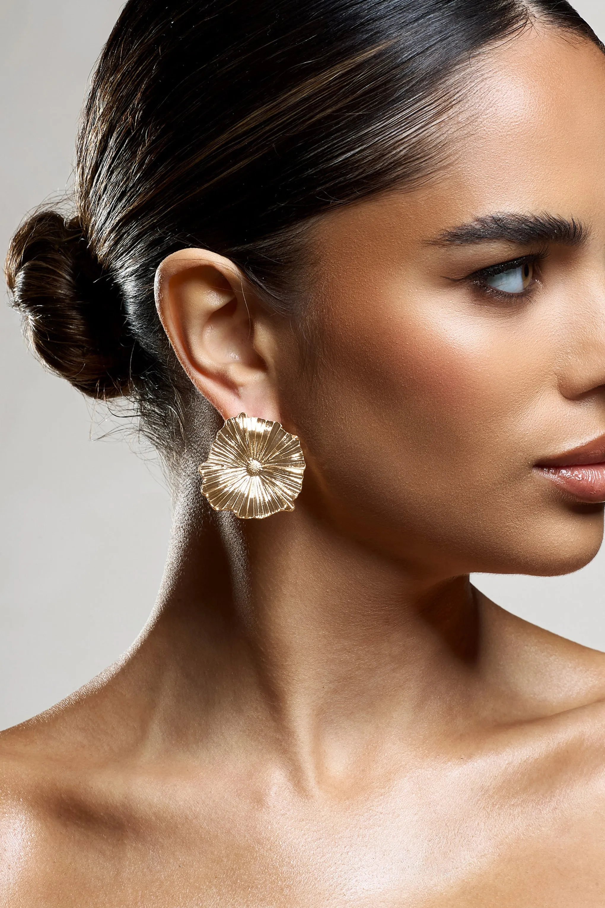 Sallow | Gold Statement Flower Earrings sold by Club L London product image thumbnail 2