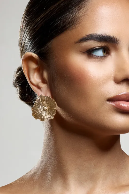 Sallow | Gold Statement Flower Earrings sold by Club L London