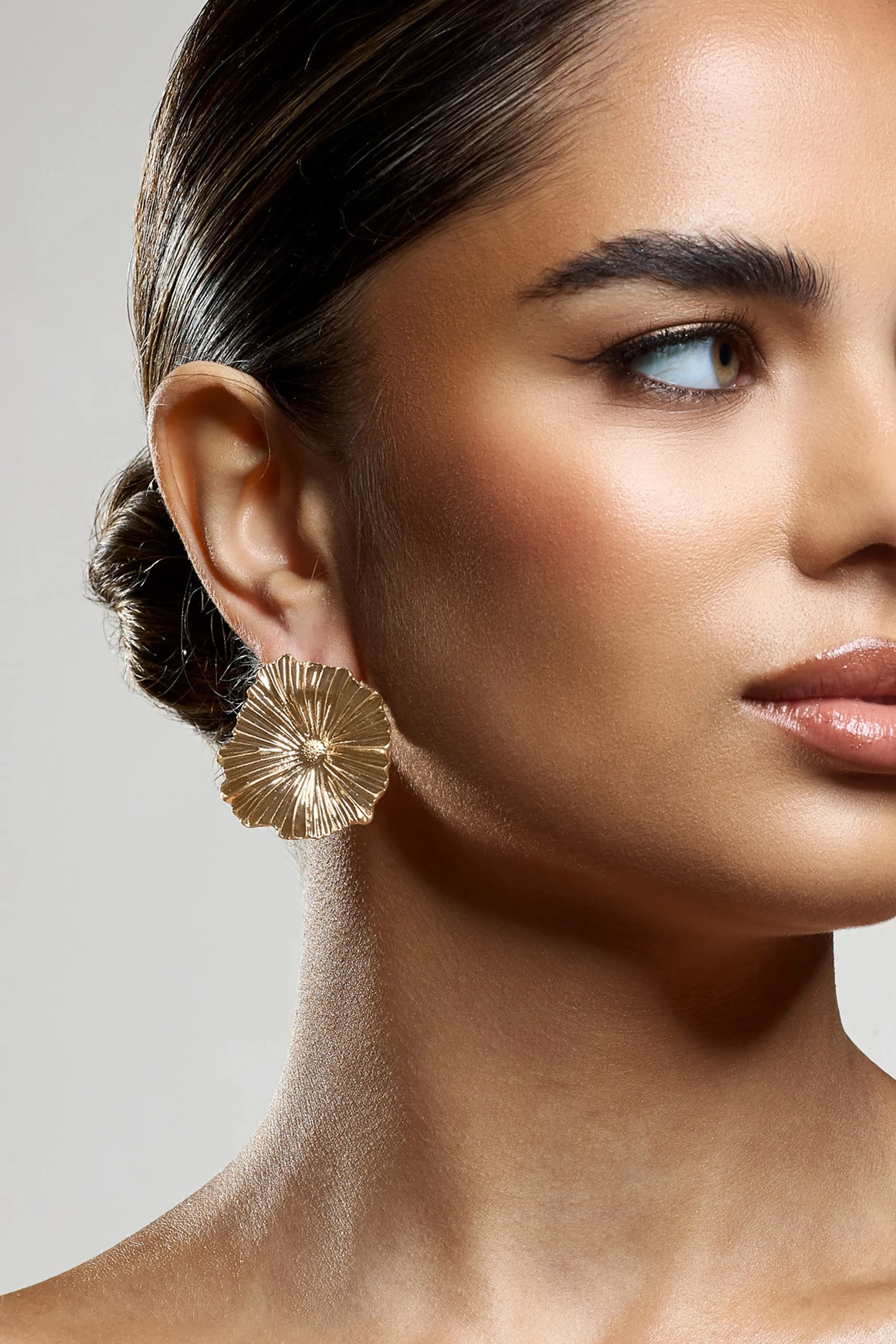Sallow | Gold Statement Flower Earrings sold by Club L London