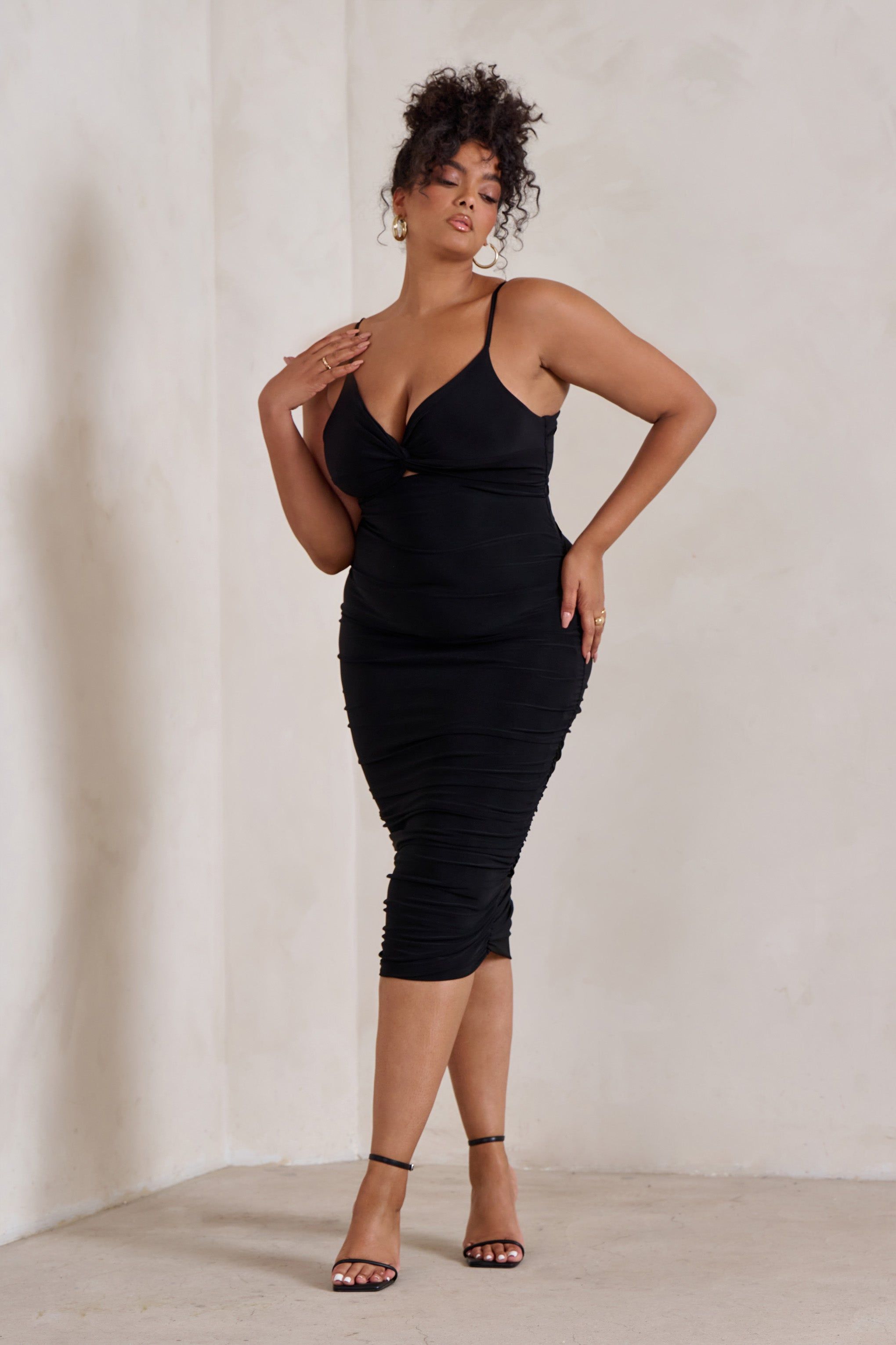 Desired | Black Knot Detail Ruched Midi Dress sold by Club L London product image thumbnail 2
