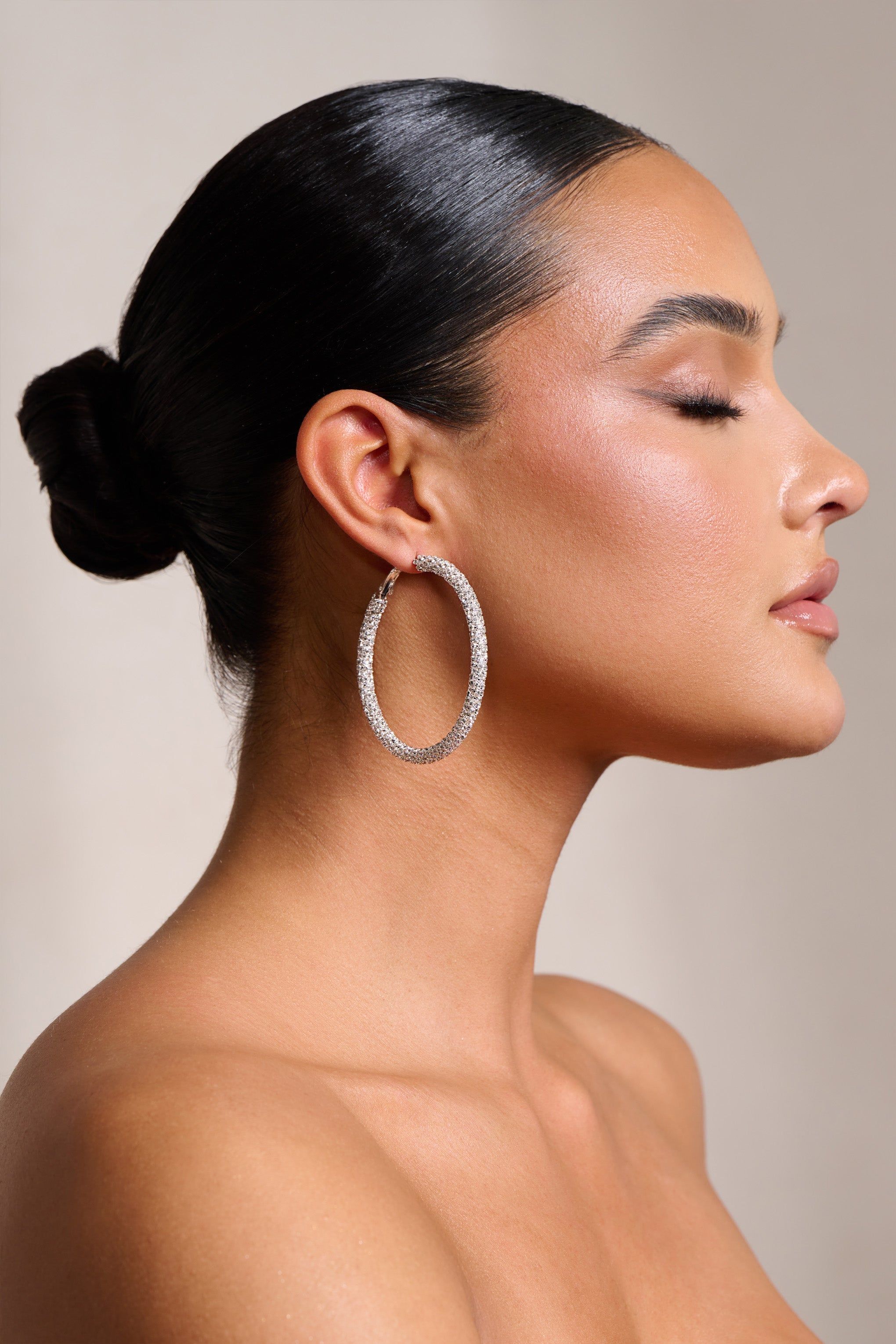Annie | Silver Diamante Hoop Earrings sold by Club L London