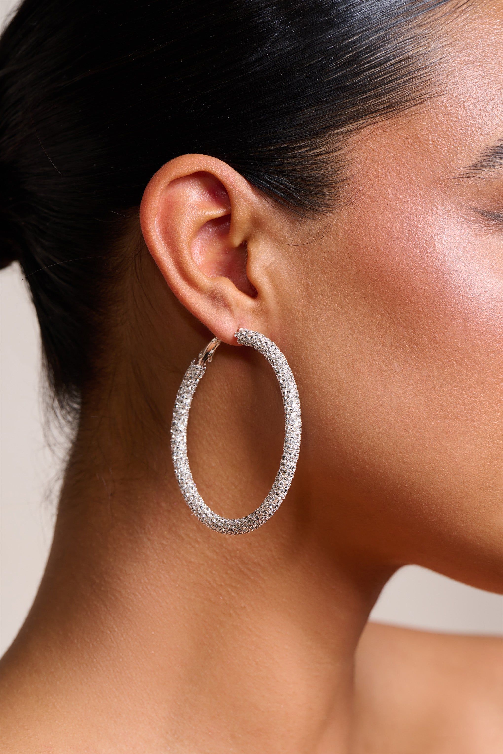 Annie | Silver Diamante Hoop Earrings sold by Club L London product image thumbnail 2