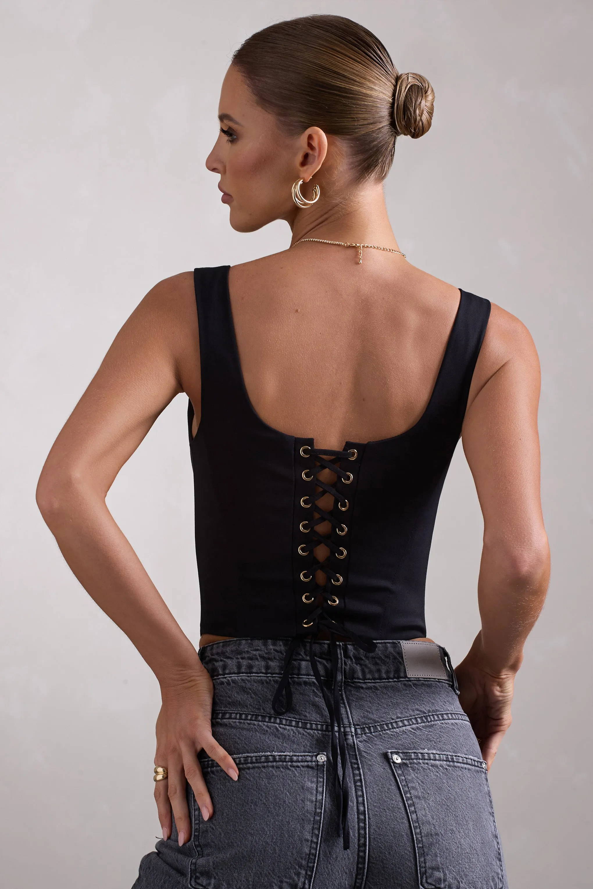Yolanda | Black Strappy Corset Top sold by Club L London product image thumbnail 2