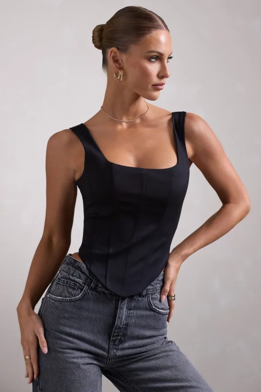 Yolanda | Black Strappy Corset Top sold by Club L London