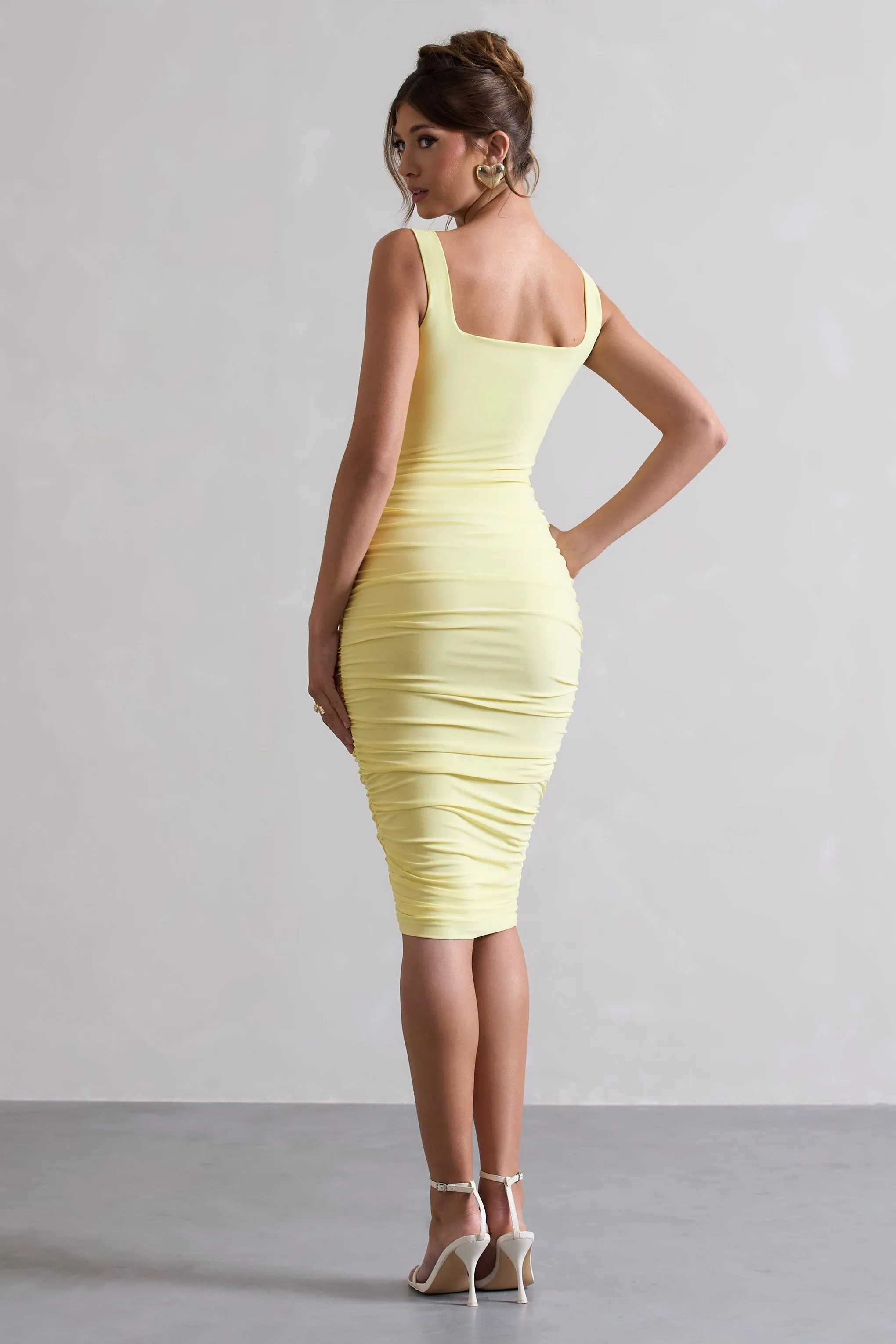 Lisbon | Lemon Square Neck Ruched Midi Dress sold by Club L London product image thumbnail 2