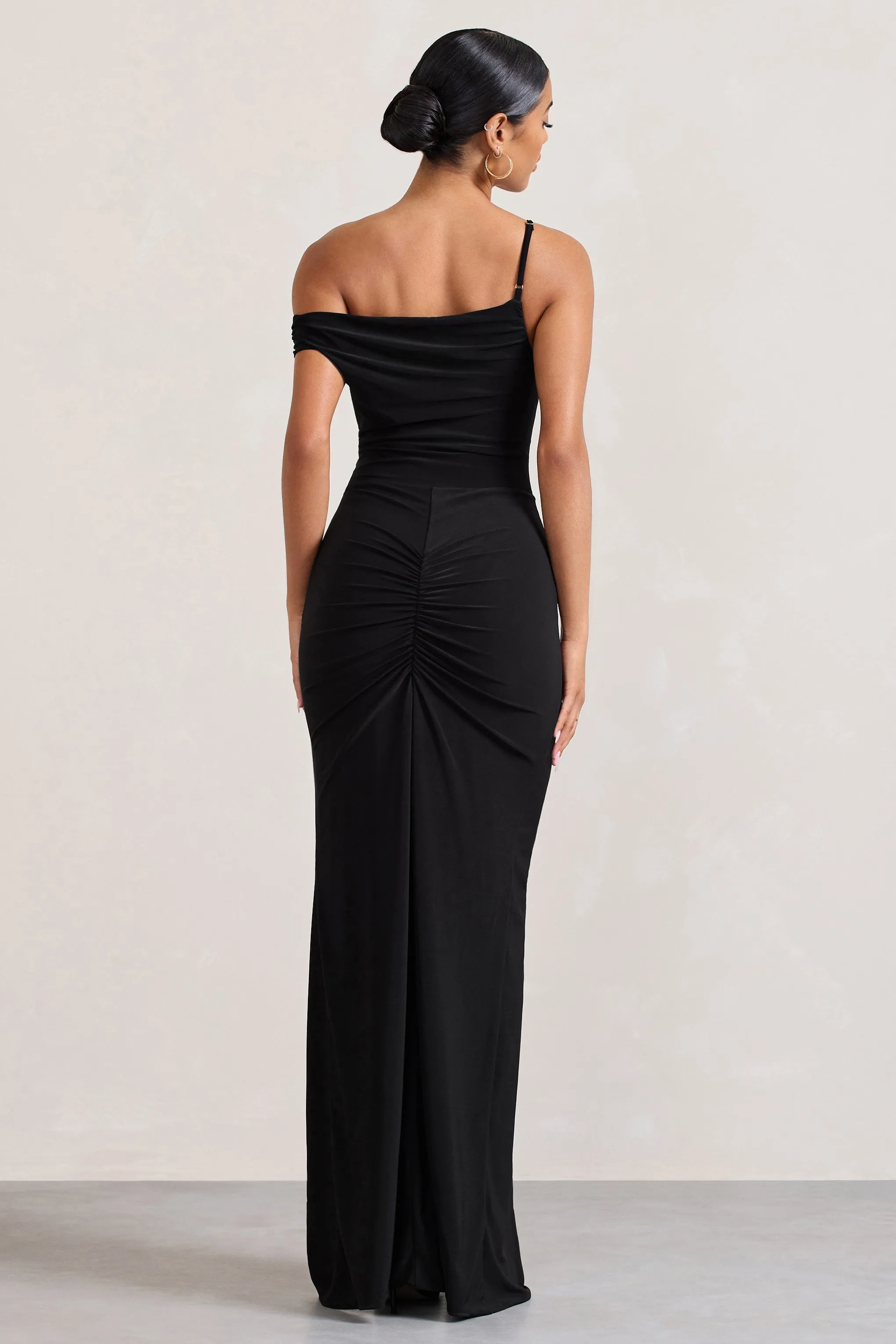 On Film | Black Asymmetric Strappy Split Maxi Dress sold by Club L London product image thumbnail 2