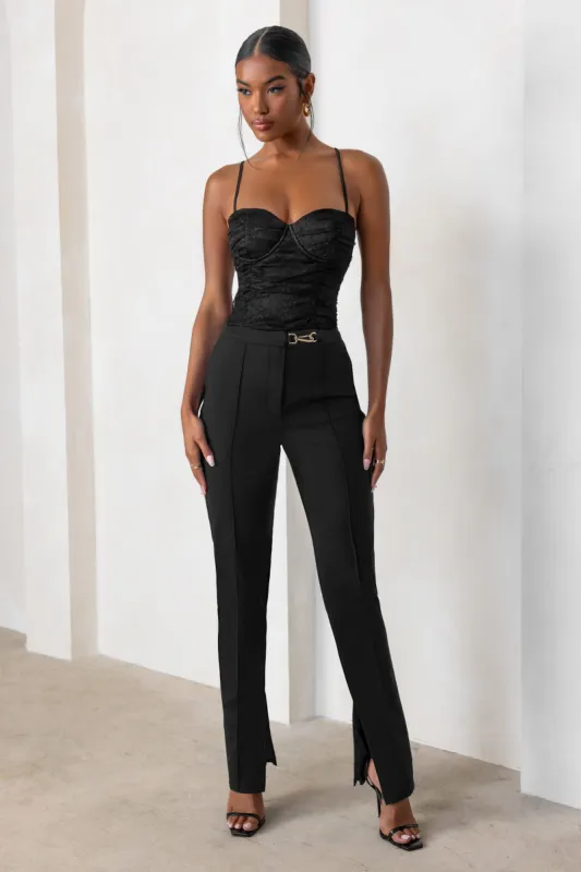 Geneva | Black High Waist Hem Split Trousers sold by Club L London