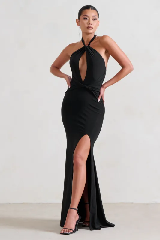 Luxuria | Black Halter Cut Out Maxi Dress sold by Club L London