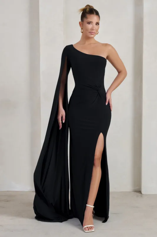 Romi | Black One Shoulder Twist Design Maxi Dress sold by Club L London