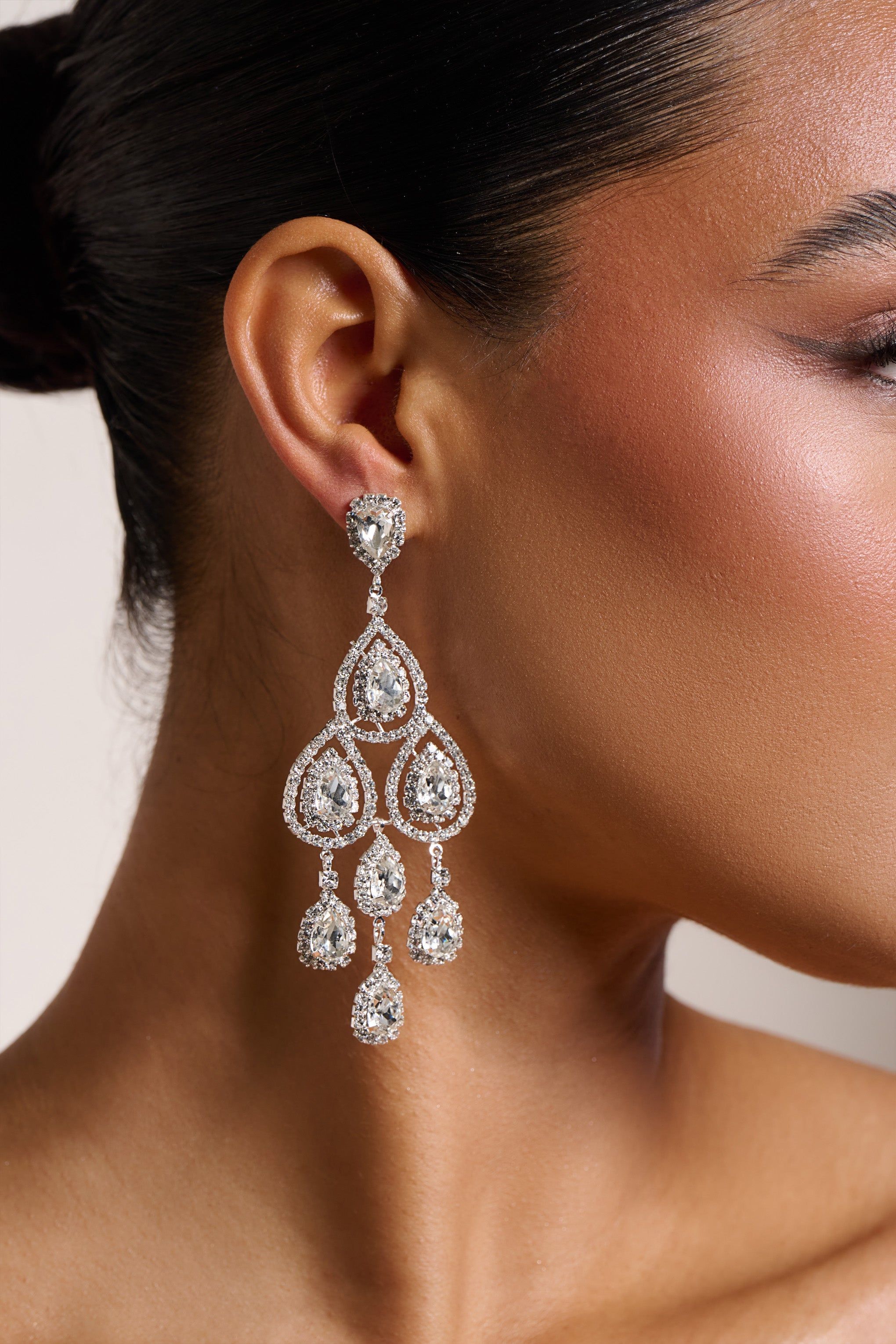 Trixie | Silver Crystal Chandelier Earrings sold by Club L London product image thumbnail 2