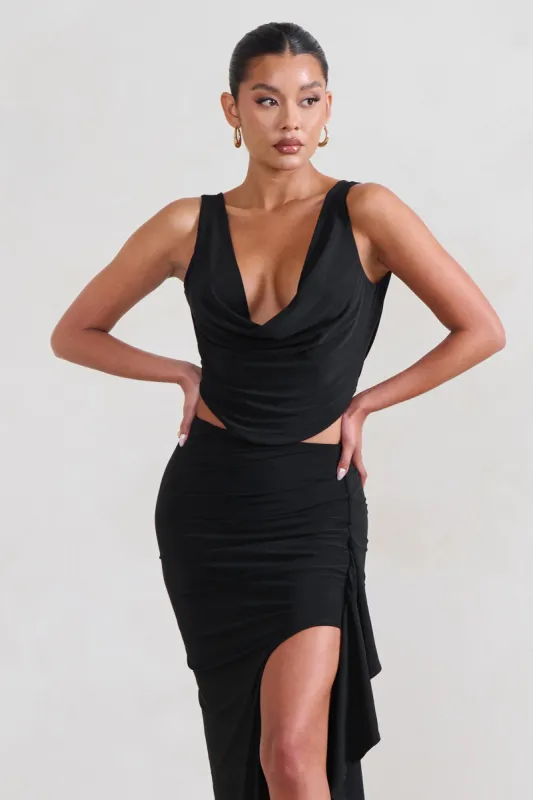 Femme Classique | Black Cowl Crop Top sold by Club L London