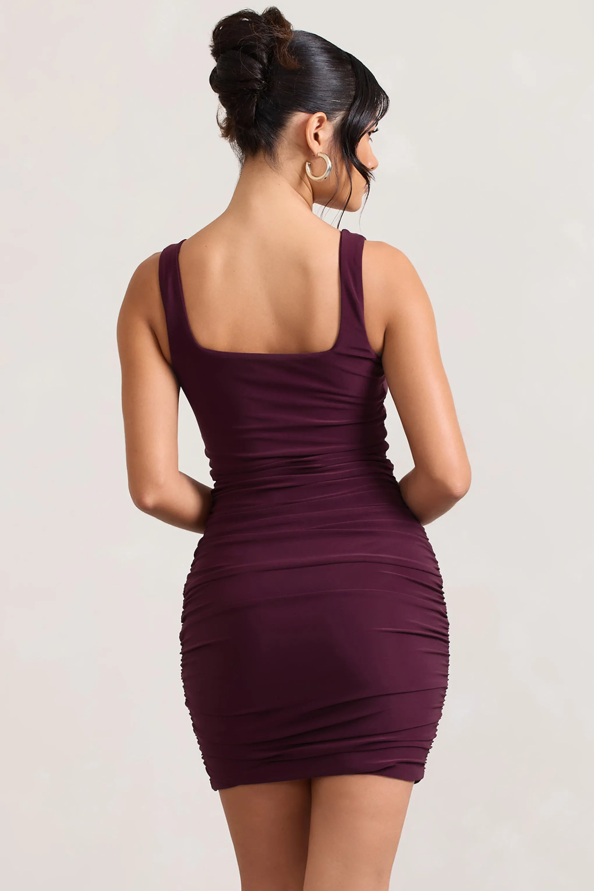 Porto | Burgundy Square-Neck Strappy Bodycon Mini Dress sold by Club L London product image thumbnail 2