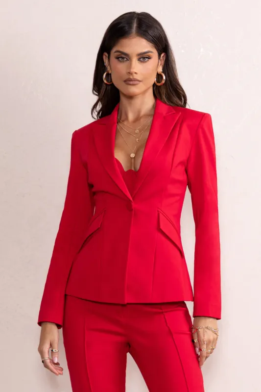 Serena | Red Plunge Neckline Tailored Blazer sold by Club L London