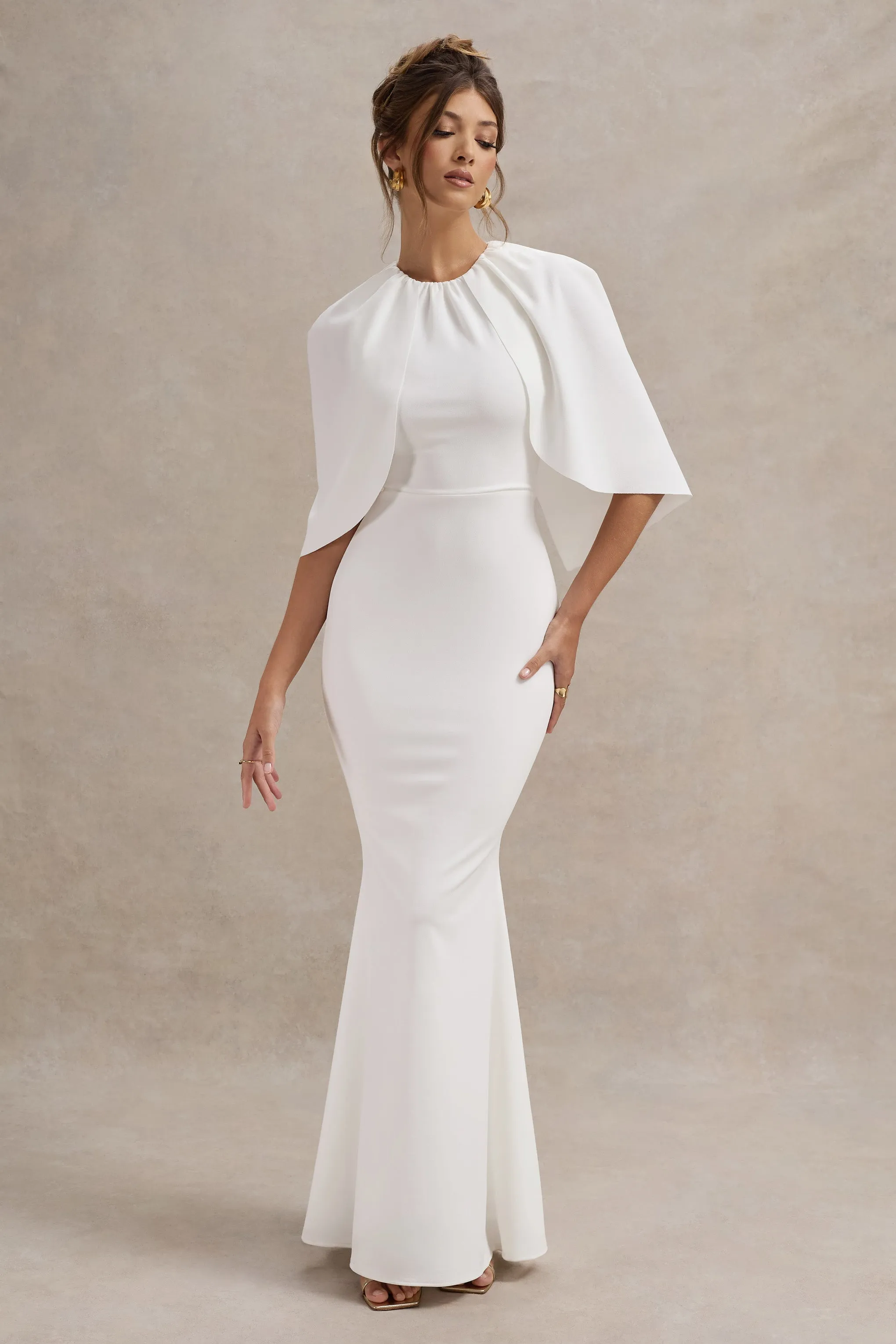 Kianne | White Draped Short-Sleeve Maxi Dress sold by Club L London product image thumbnail 4
