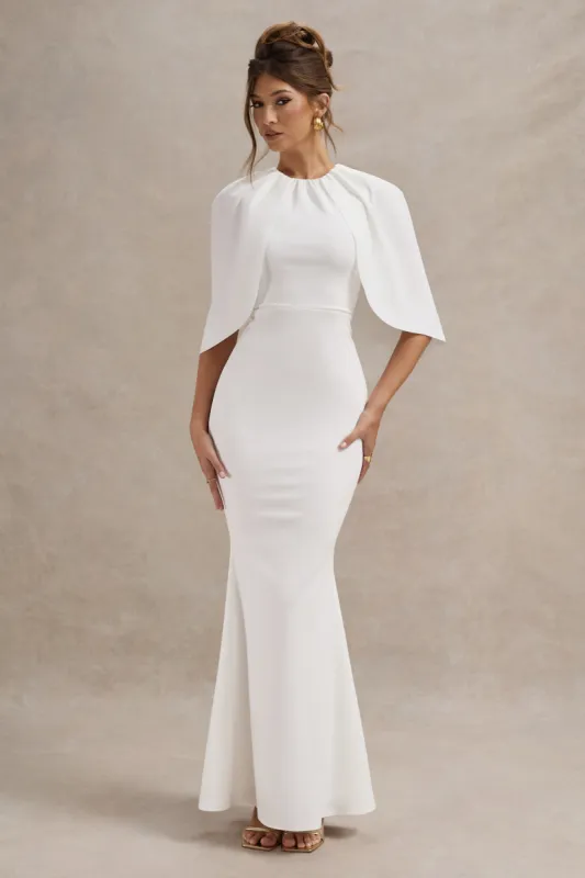 Kianne | White Draped Short-Sleeve Maxi Dress sold by Club L London