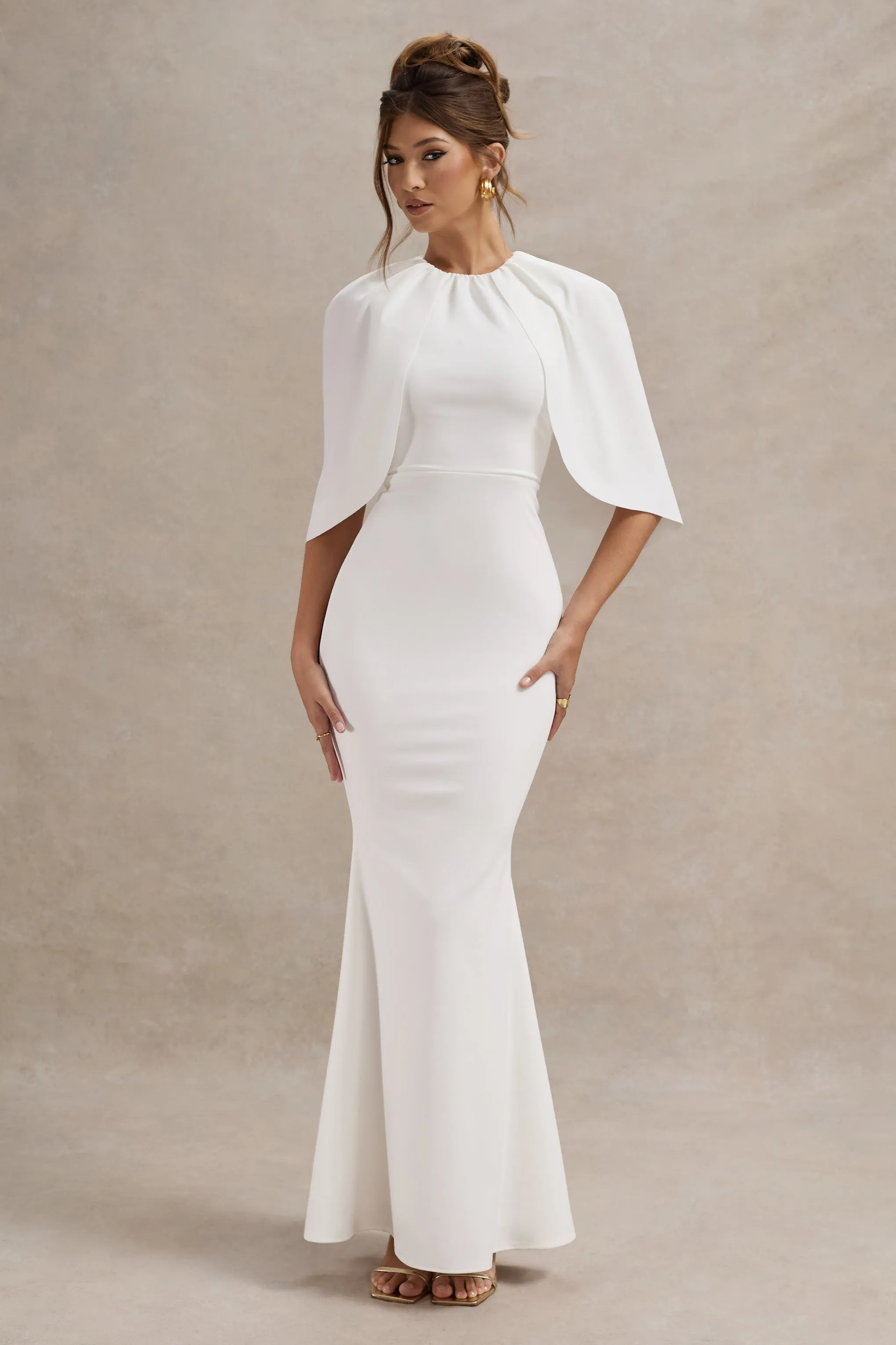 Kianne | White Draped Short-Sleeve Maxi Dress sold by Club L London