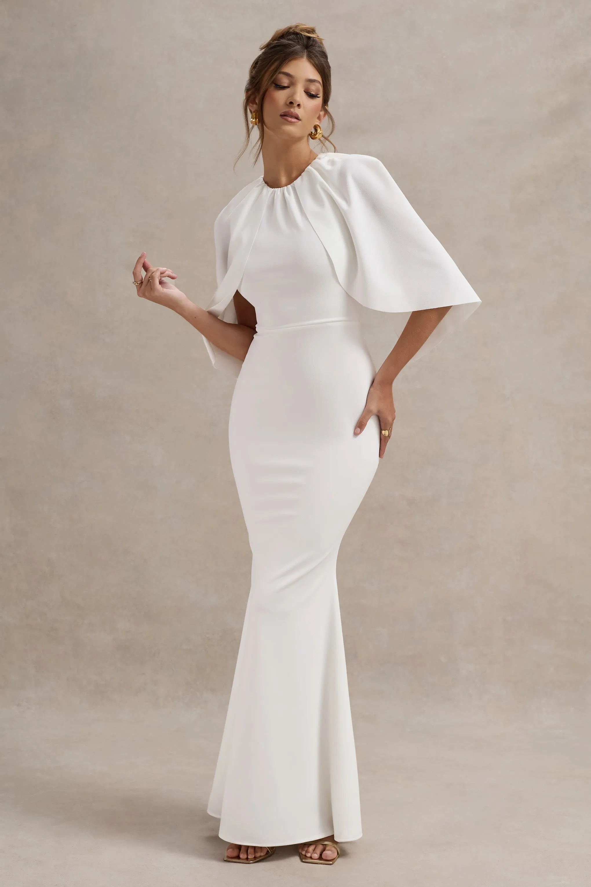 Kianne | White Draped Short-Sleeve Maxi Dress sold by Club L London product image thumbnail 5