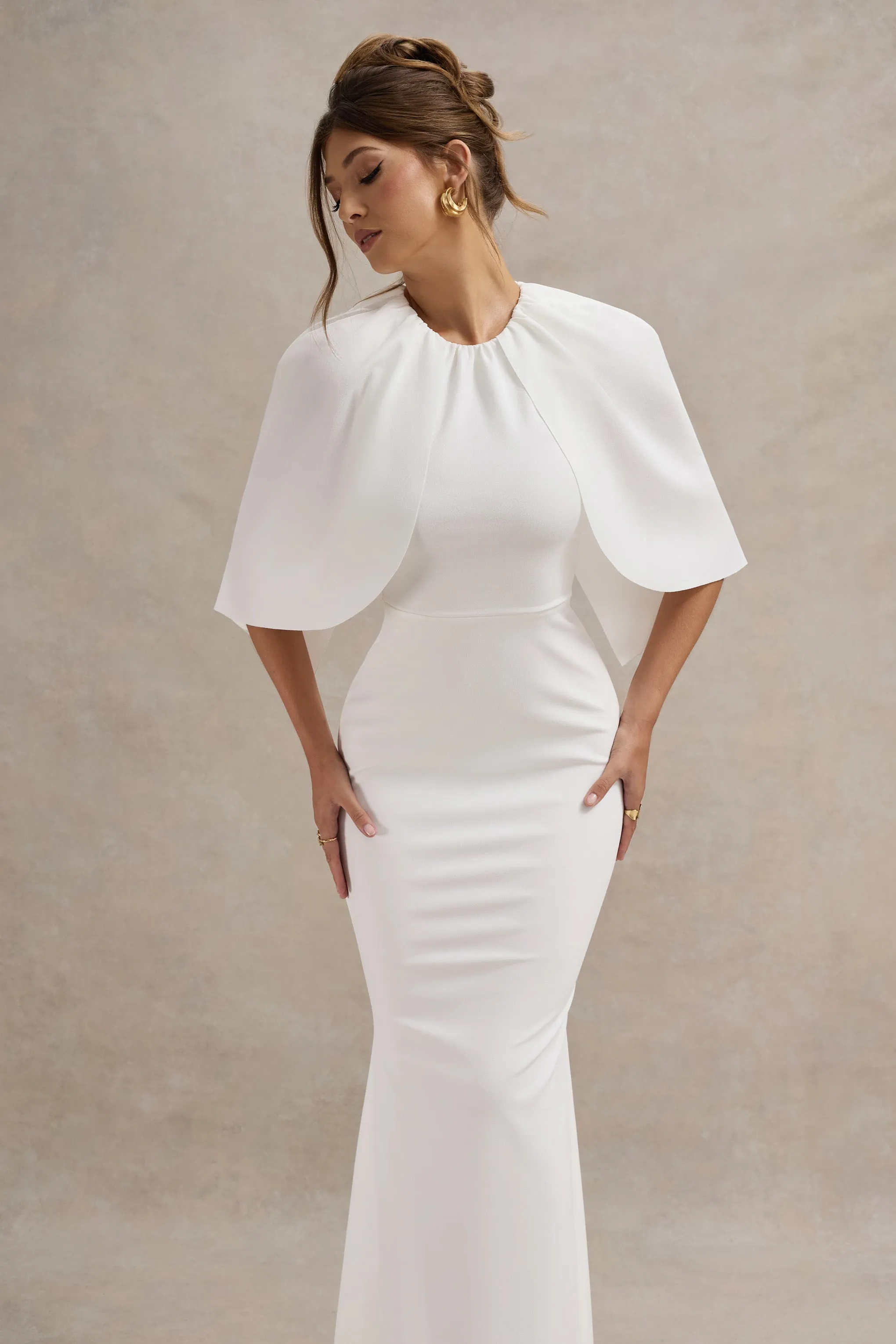 Kianne | White Draped Short-Sleeve Maxi Dress sold by Club L London product image thumbnail 3