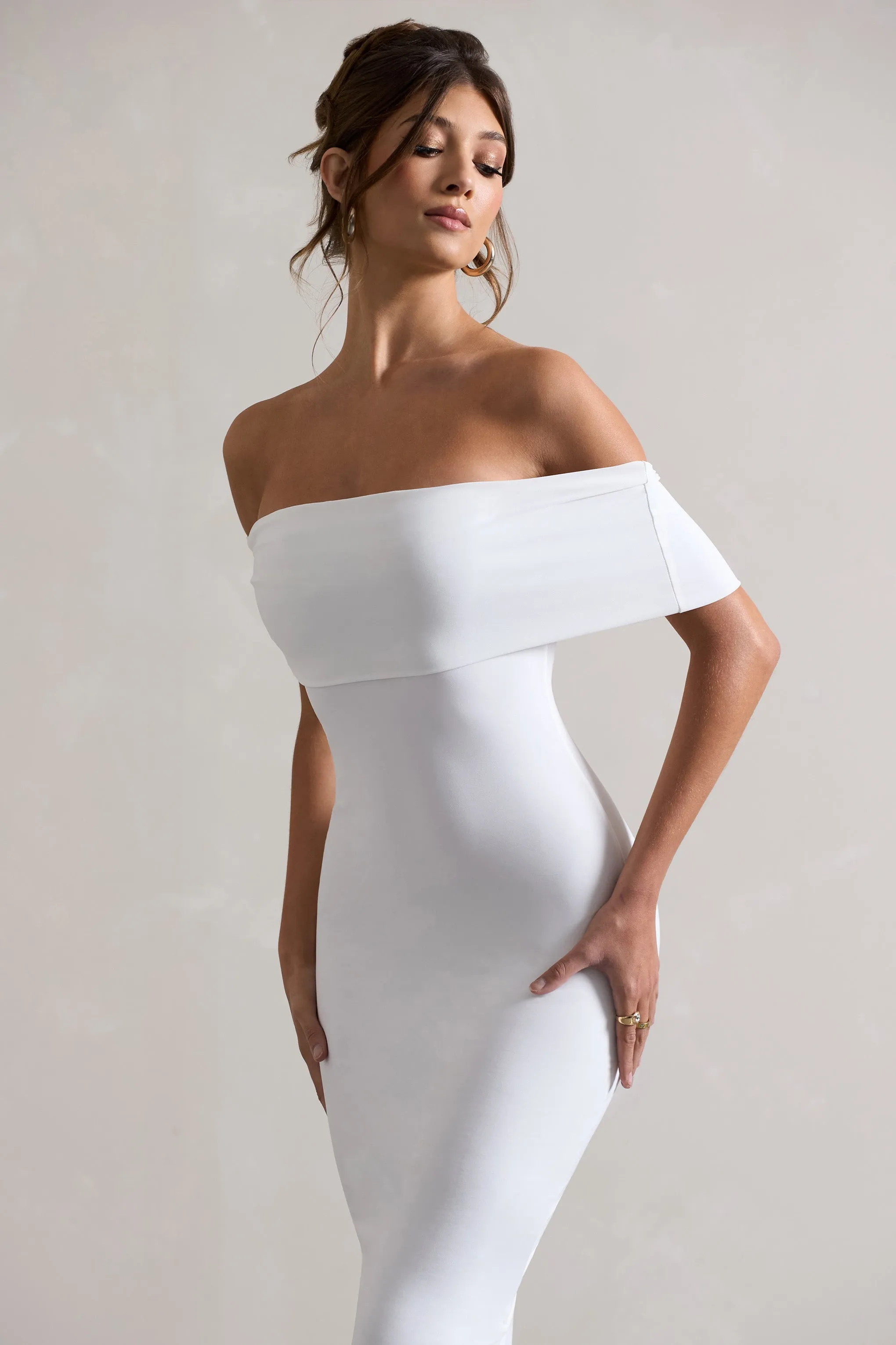 Averie | White Bodycon Bardot Midi Dress sold by Club L London product image thumbnail 3