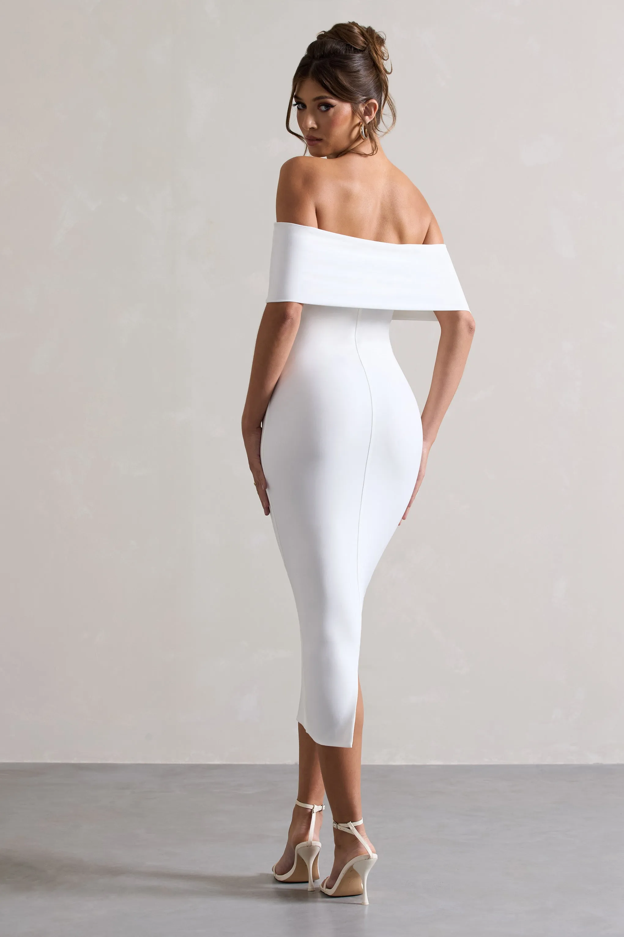 Averie | White Bodycon Bardot Midi Dress sold by Club L London product image thumbnail 2