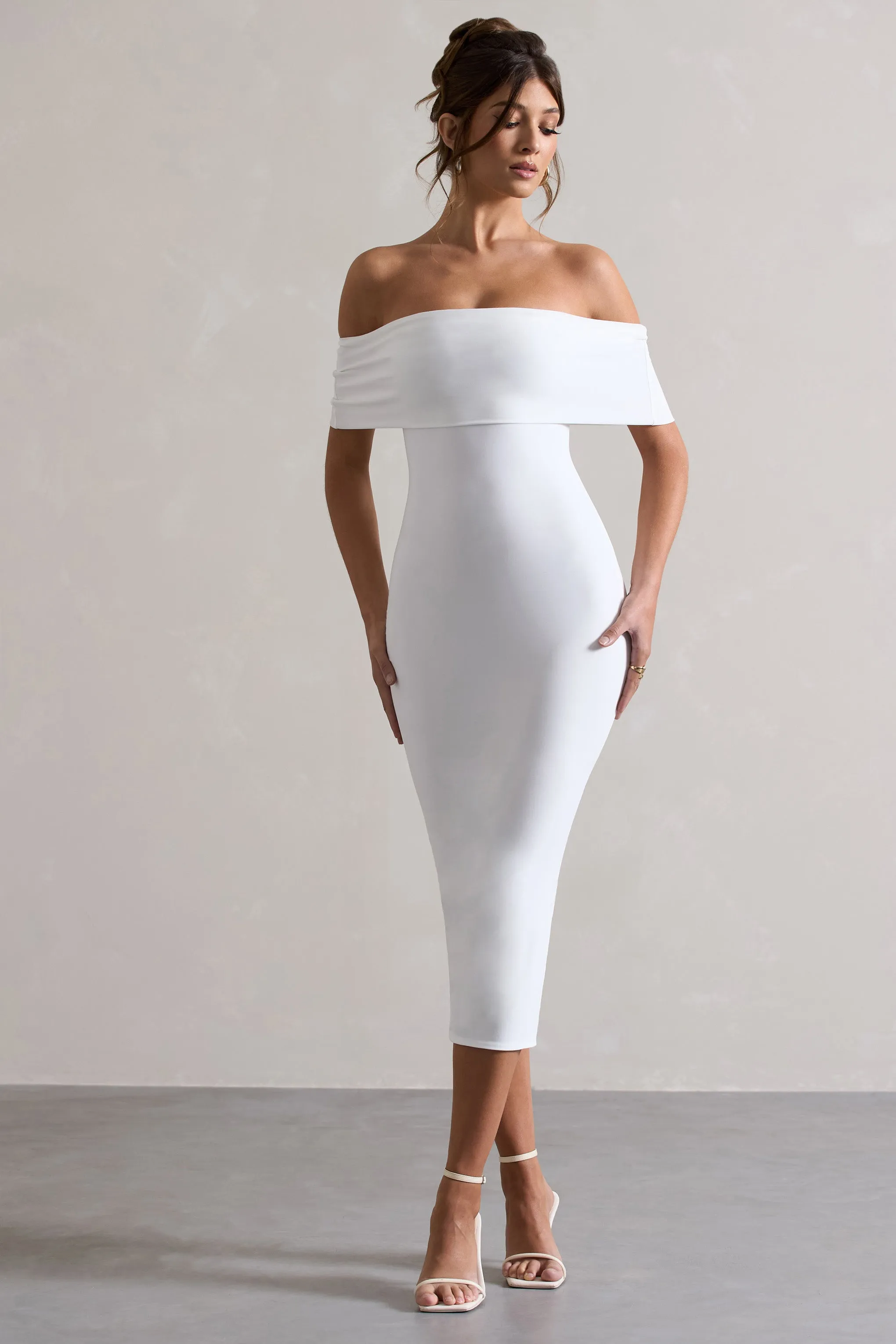 Averie | White Bodycon Bardot Midi Dress sold by Club L London product image thumbnail 5