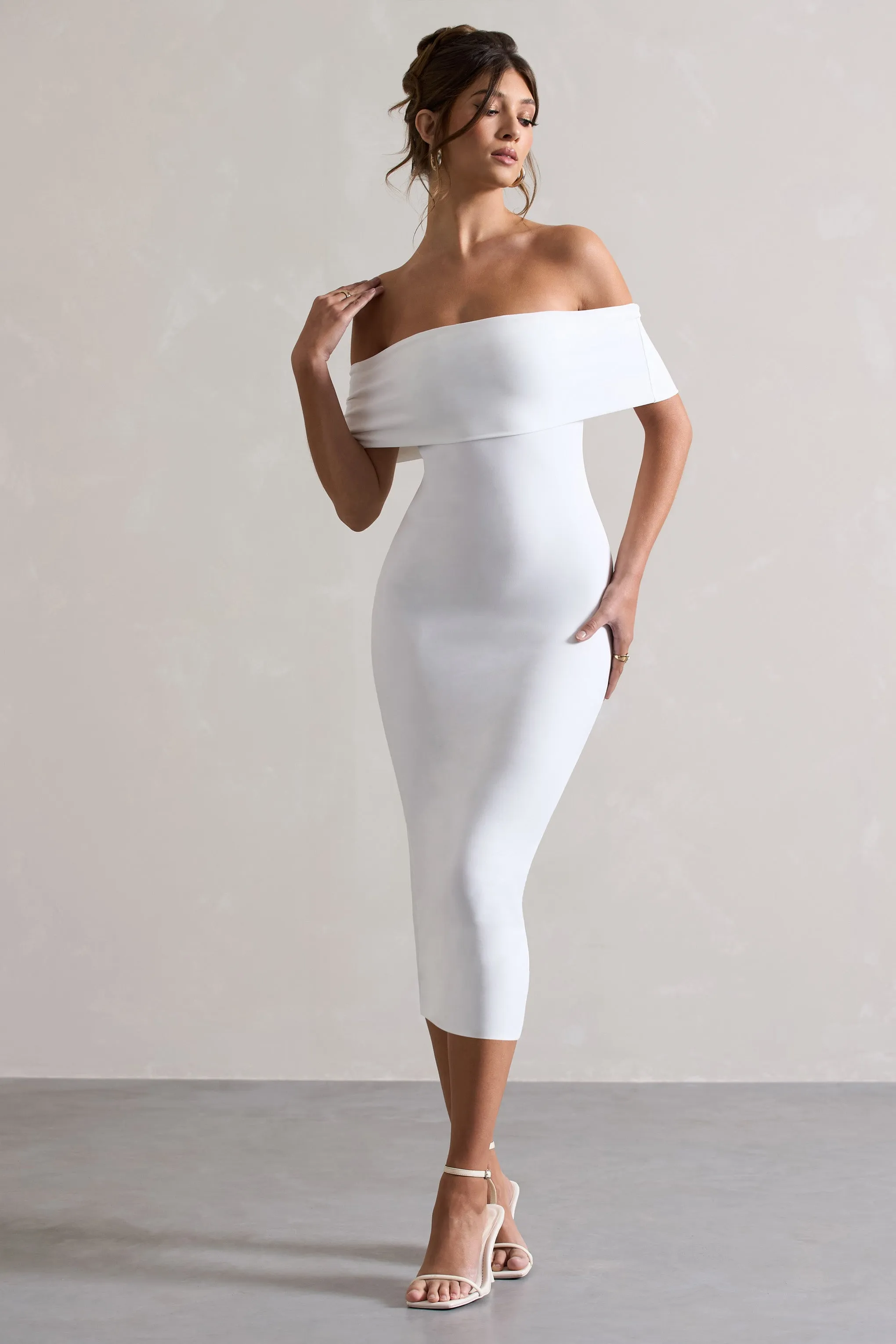 Averie | White Bodycon Bardot Midi Dress sold by Club L London product image thumbnail 4