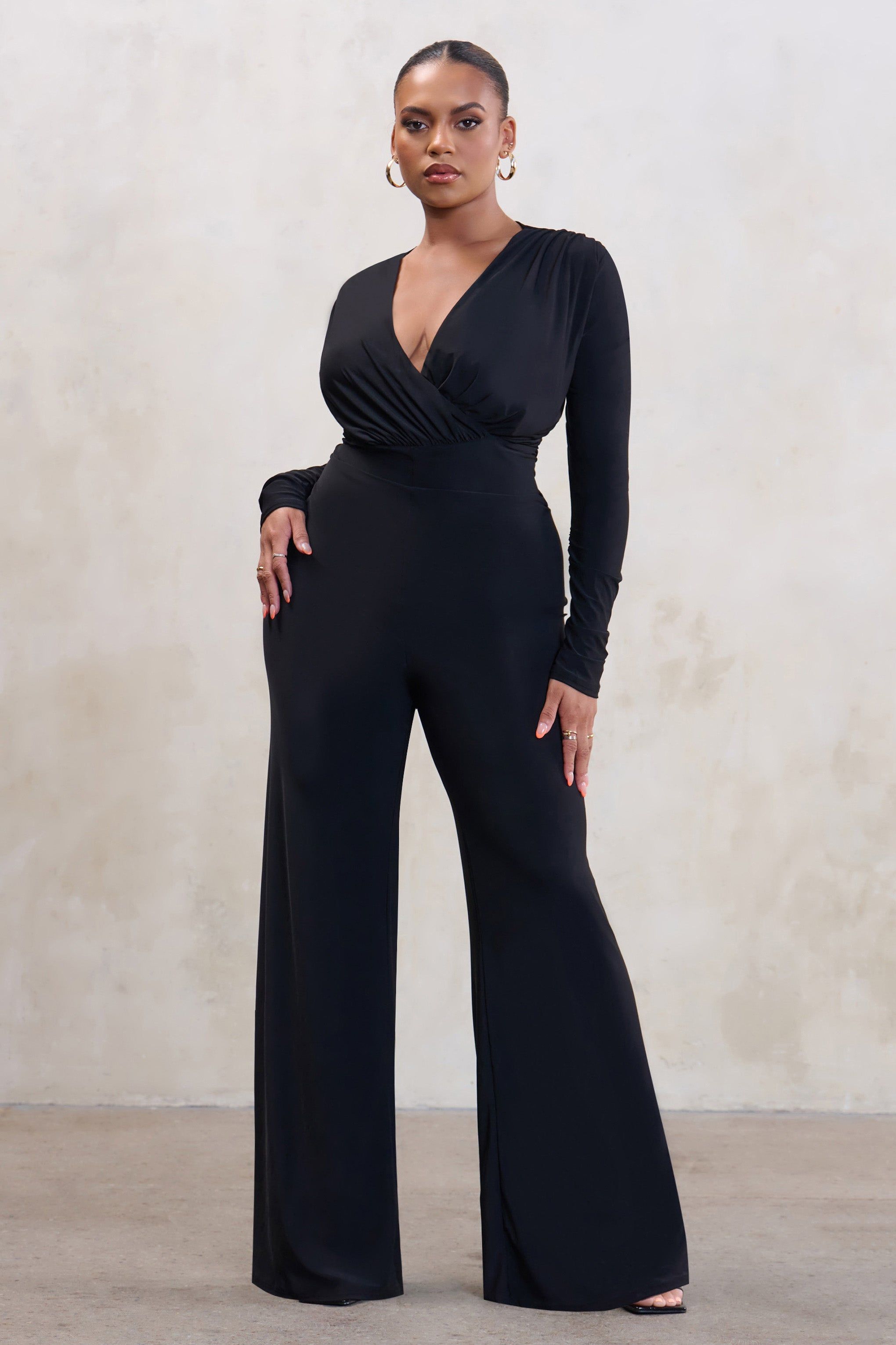 Satisfaction | Plus Black Long Sleeve Wide Leg Jumpsuit sold by Club L London product image thumbnail 3