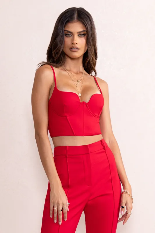 Dahlia | Red Cupped Corset Tailored Bralette sold by Club L London