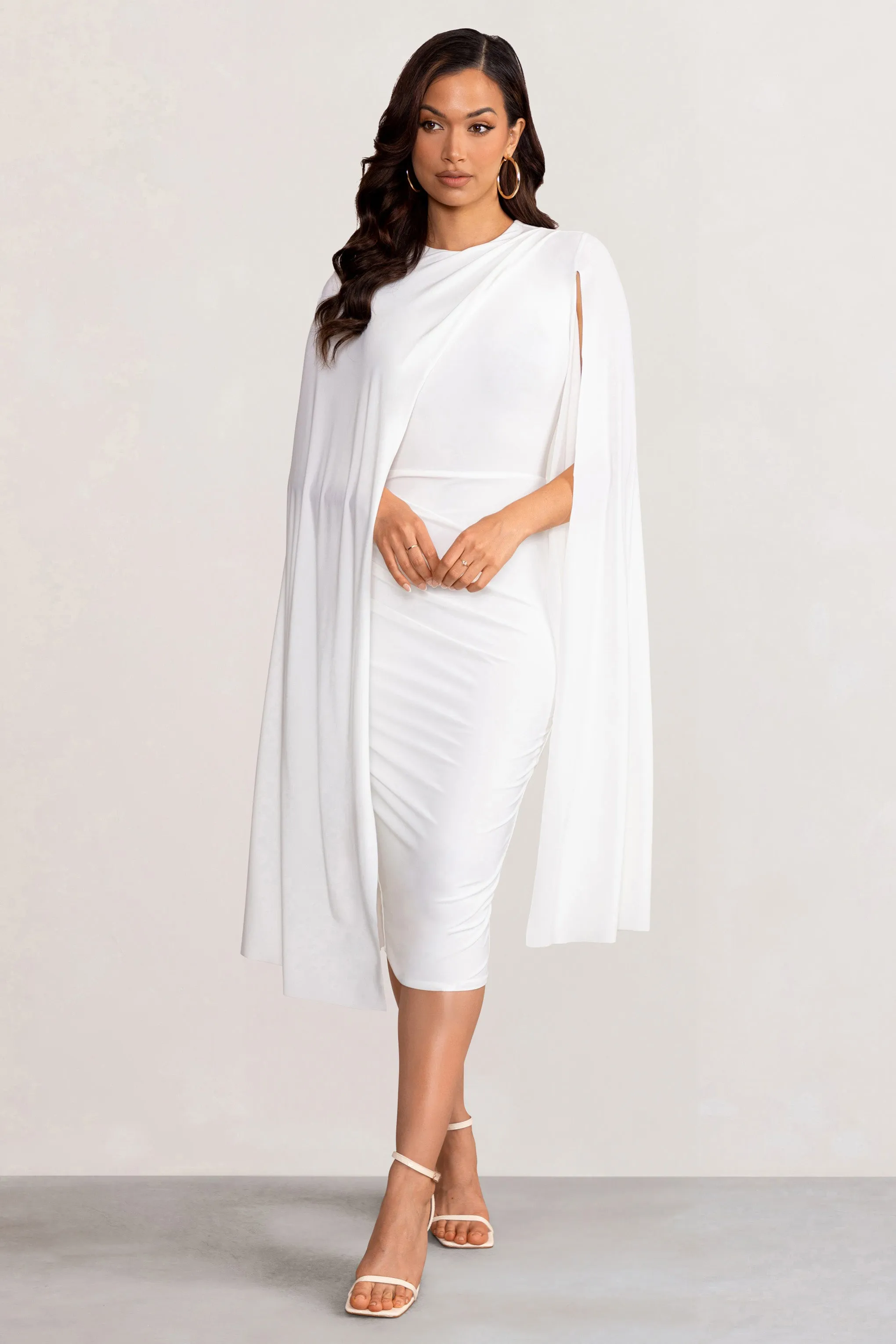Marysol | White Asymmetric Cape Midi Dress sold by Club L London product image thumbnail 4