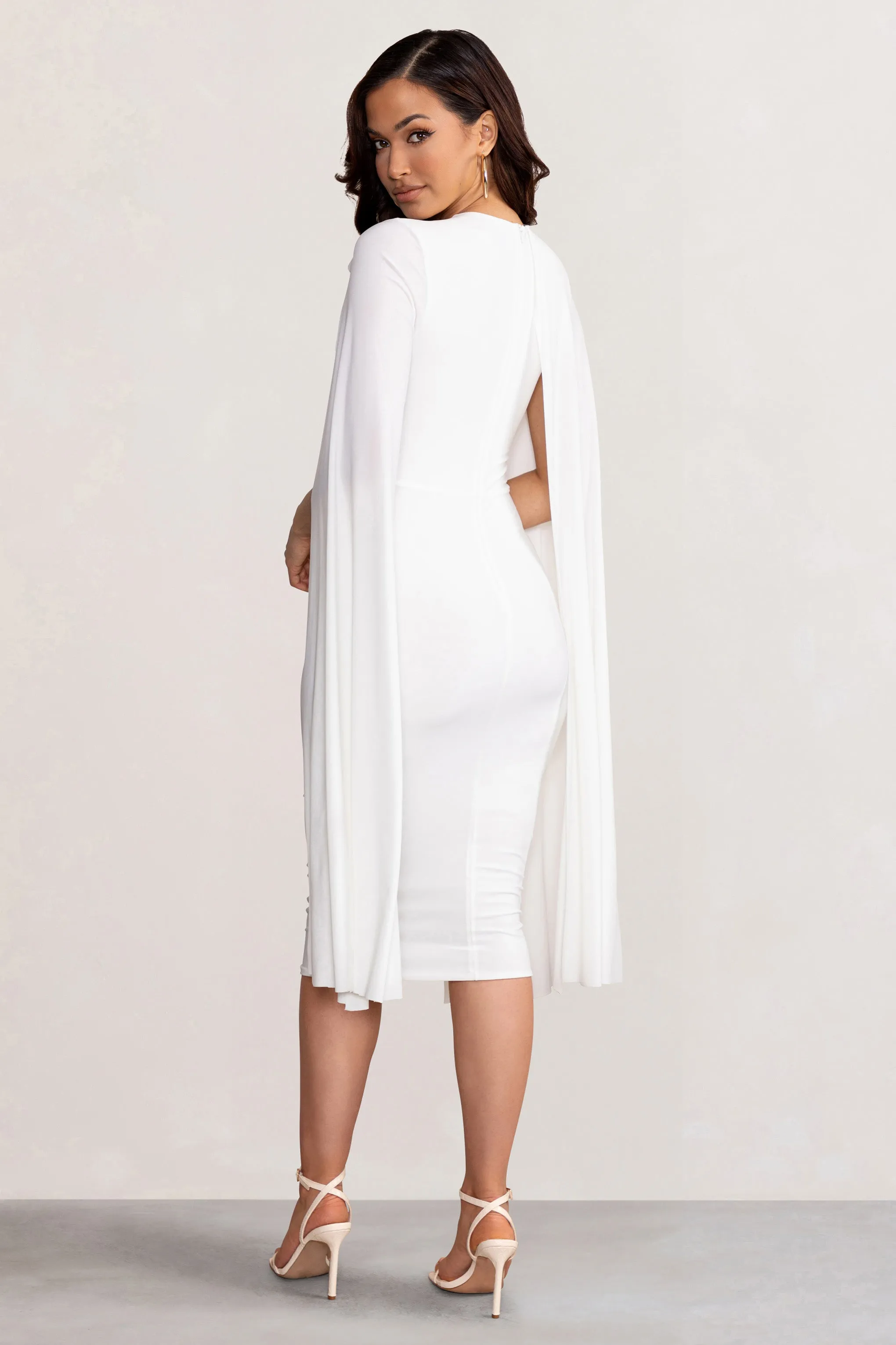 Marysol | White Asymmetric Cape Midi Dress sold by Club L London product image thumbnail 2