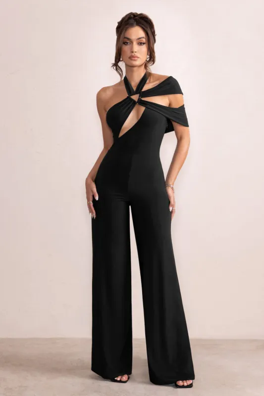 Candace | Black Halter Neck Cut Out Wide Leg Jumpsuit sold by Club L London