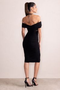 Dulcie | Black Halter Neck Cut Out Ruched Midi Dress sold by Club L London
